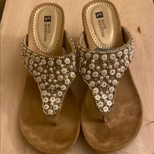 White Mountain Tan and White Embellished Sandals